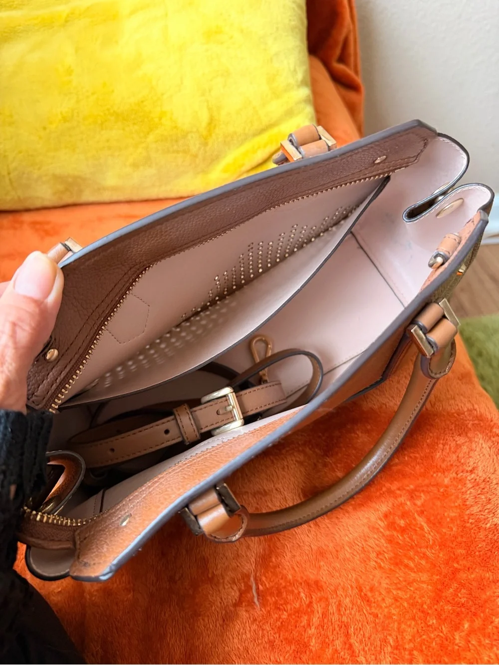 Michael Kors Cognac Leather Studded Satchel